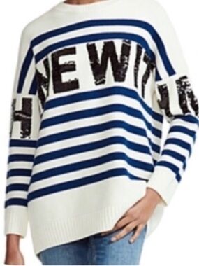 Maje Wool Blend Blue and White 'Shine with me' Women's Sweater
